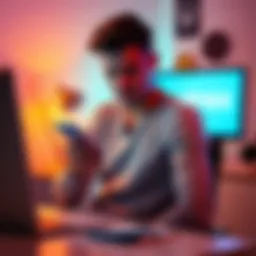 A person sitting at a desk looking frustrated while holding a smartphone, with a computer showing the Wirex logo in the background