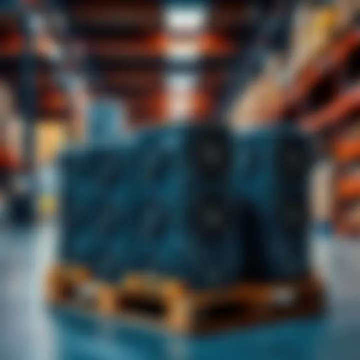 A warehouse scene showing a pallet filled with multiple Kerlink Helium Network-compatible Wirnet iFemtoCell Miners, ready for potential resale or use.