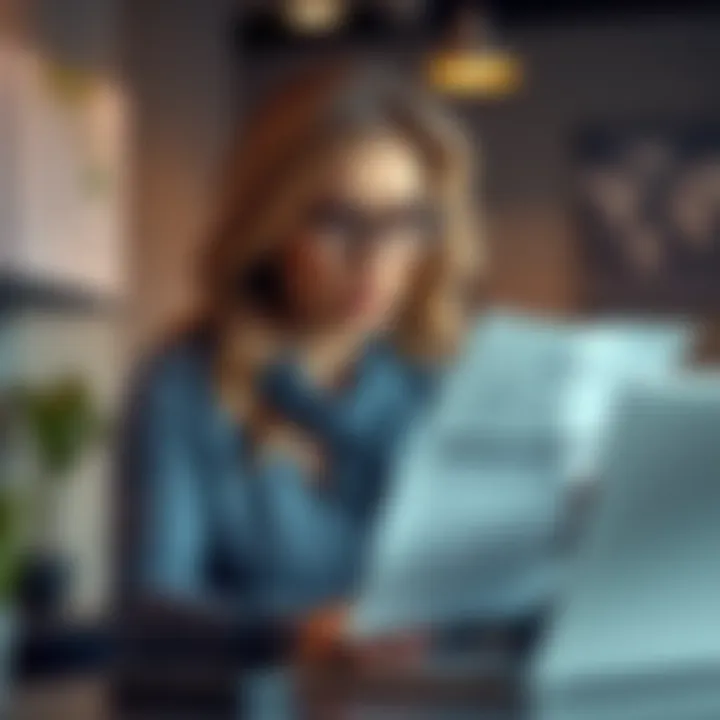 A woman looking concerned while holding a document, possibly a death certificate, and using a laptop, seeking assistance on a user board.