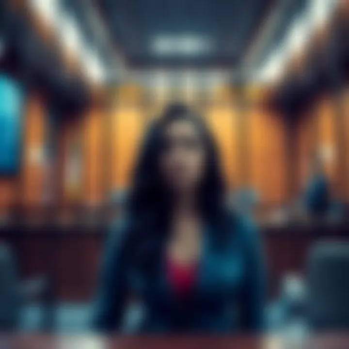 A woman in a courtroom receiving a two-year prison sentence for sequestering crypto-influencer Kevin Mirshahi, with a judge and courtroom setting in the background.