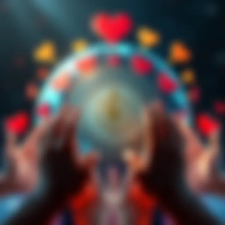A visual representation of the World Citizen Coin surrounded by symbols of global support like hearts and hands, symbolizing micro-donations for global issues.