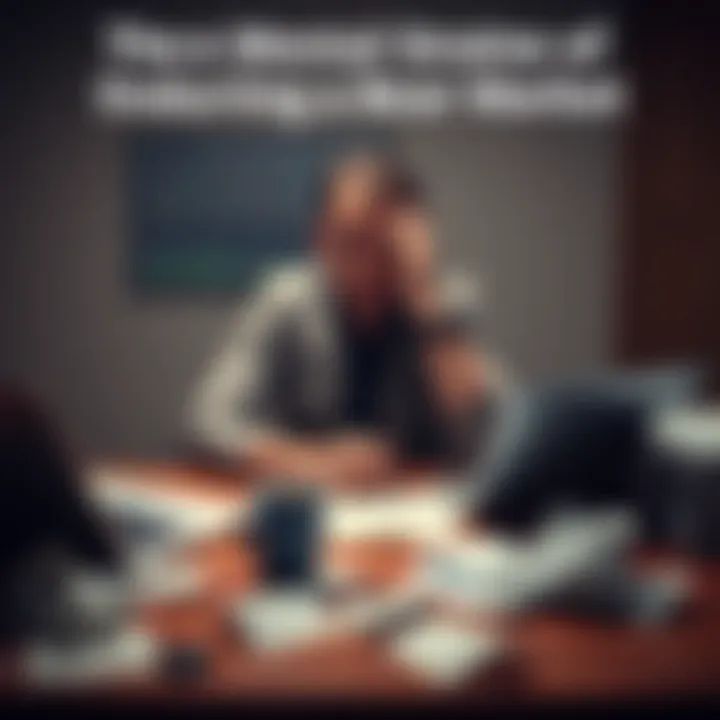 Individual sitting at a desk, stressed while reviewing declining stock market charts on a laptop. A coffee cup and crumpled papers scattered around, conveying a sense of financial anxiety.