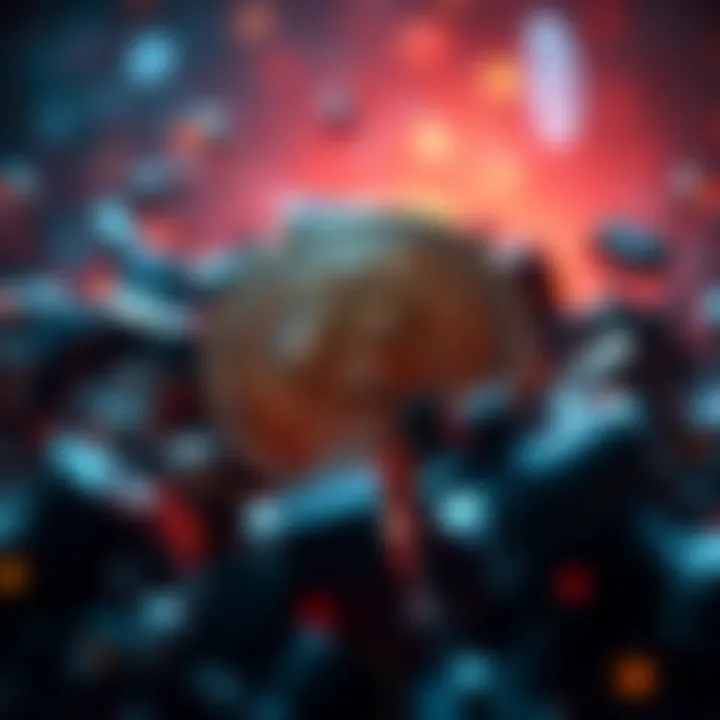 A visual representation of wrapped Bitcoin interacting with decentralized finance systems, showing the contrast between wrapped BTC and native Bitcoin use.