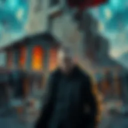 Jack Levin standing in front of a broken structure with angry investors in the background