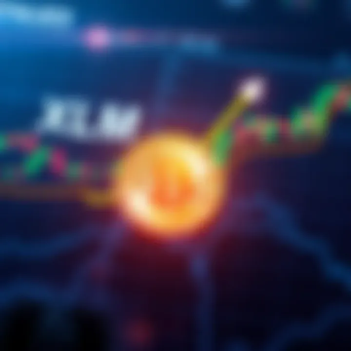 A graphic showing XLM rising above Bitcoin in a market comparison chart, symbolizing its potential to become the top cryptocurrency.