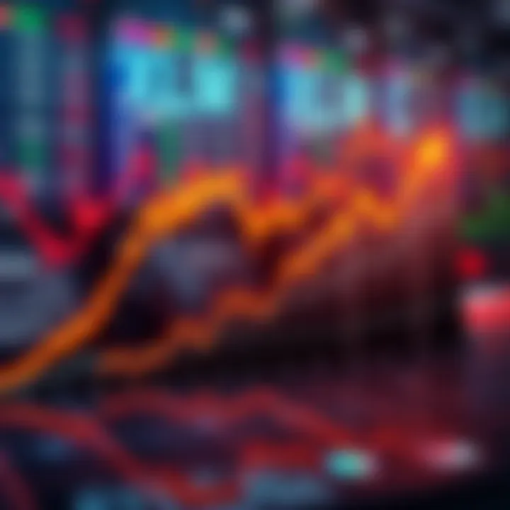 A line chart showing the recent price surge of XLM, indicating a strong upward trend, with a background of stock market visuals.