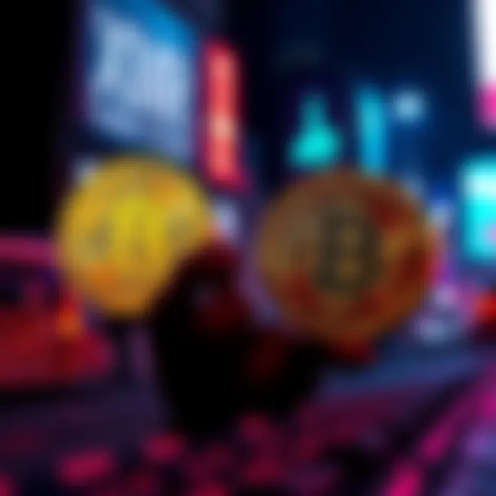 A visual comparison of XMR and Bitcoin representing their presence in the darknet market, with Bitcoin shown as larger and more dominant.