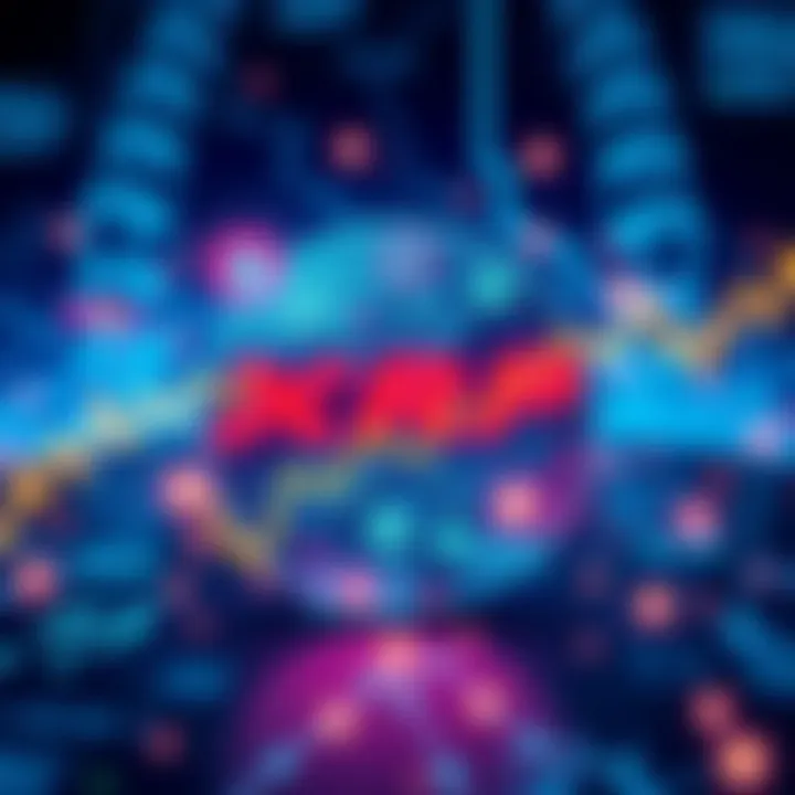 An illustration showing a digital representation of XRP with charts and financial symbols, highlighting debates over its utility and banking adoption.