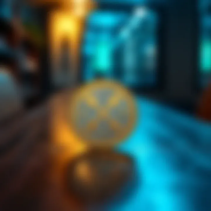 XRP Coin on a Table A close-up view of an XRP coin placed on a wooden table, symbolizing its value and stability in the cryptocurrency market.