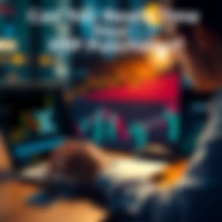 A person looking at a chart on a laptop with XRP logo and financial graphics around them, expressing concern over investment timing.