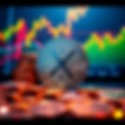 A digital representation of 4,545 XRP coins with a chart showing upward trends and potential profits in the background.