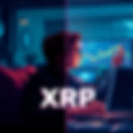A split image showing a person relaxing with a long-term chart on one side and another person looking at a trading screen on the other side, representing long-term holders and short-term traders of XR...