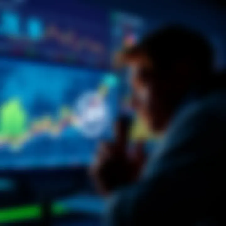 A person looking at a graph showing slow but steady growth in cryptocurrency investments with XRP logo nearby.