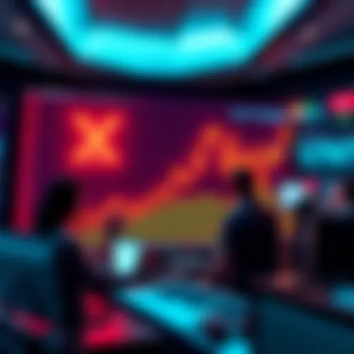 Graph showing a 5% rise in XRP cryptocurrency value with excited traders discussing