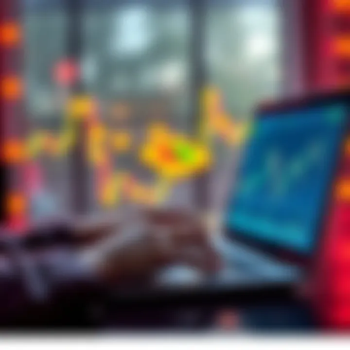 XRP Storage Options A person researching platforms for long-term XRP storage on a laptop with charts and cryptocurrencies displayed on the screen.