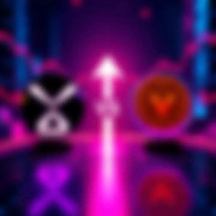 A graphic showing XRP and HBAR logos with arrows pointing toward potential price targets of $10 and $1, respectively.