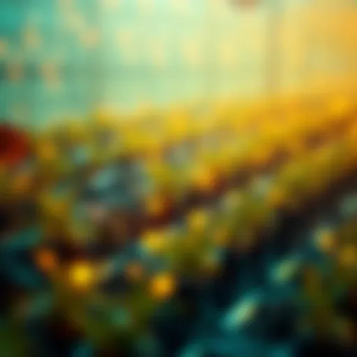 A visual representation of yield farming with digital currency symbols and graphs showing investment trends in 2026.