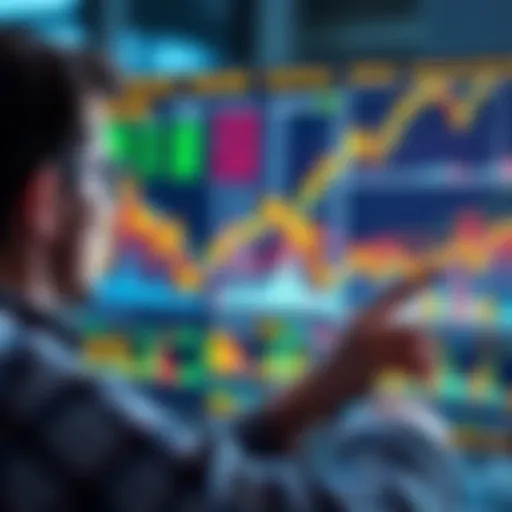A person analyzing stock market data with charts and graphs on a digital screen, representing YieldMax ETFs and their financial performance.