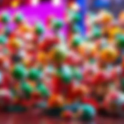 A colorful display of various Yoshi figures, with a new Mario Galaxy Movie figure prominently featured