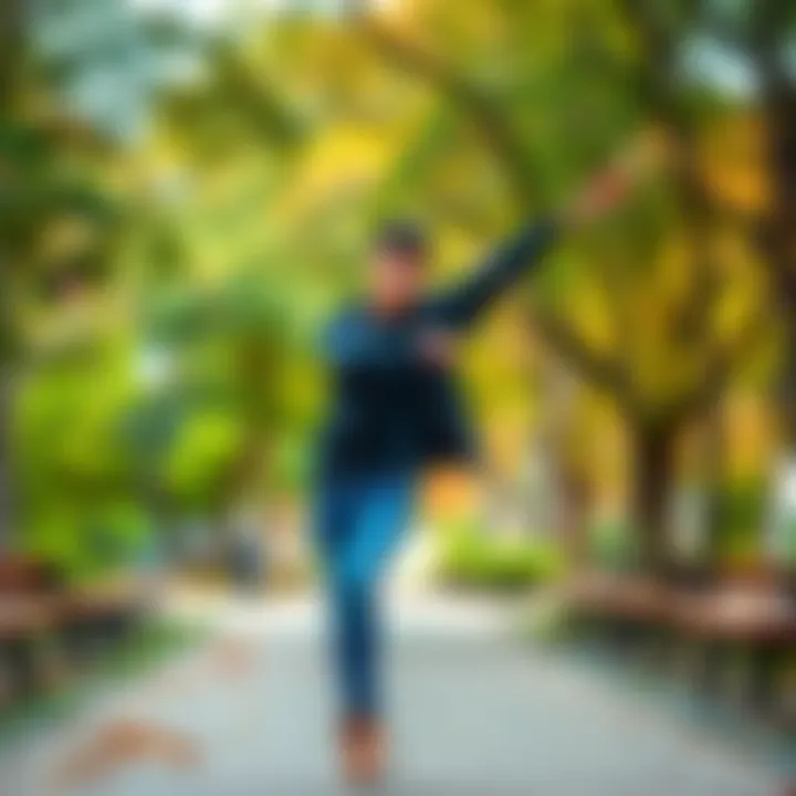 A 19-year-old person doing stretching exercises in a park to improve height