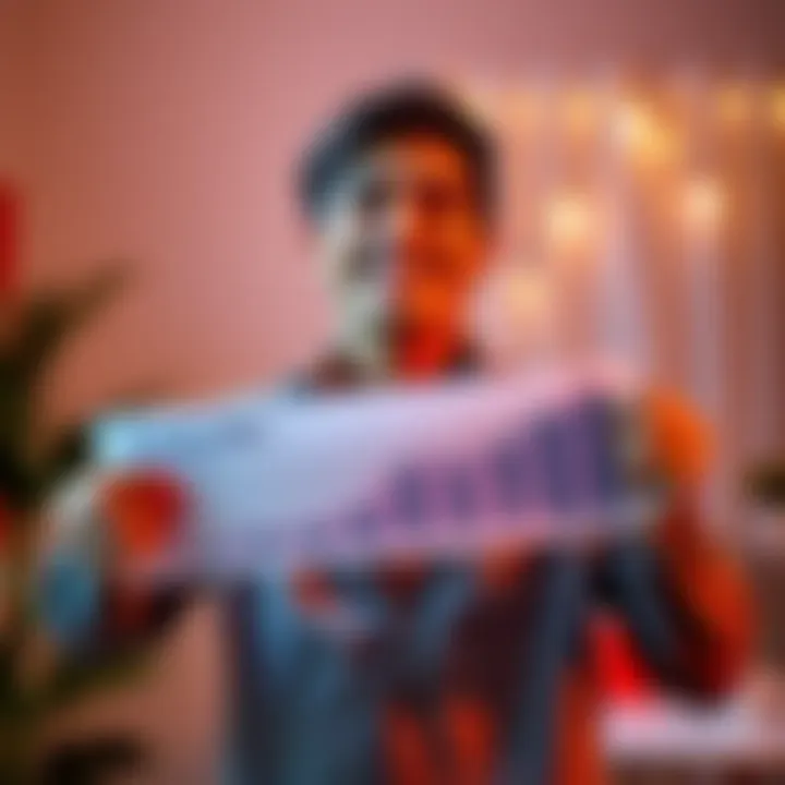 A 23-year-old smiling while holding a chart showing investment growth, celebrating reaching a $50,000 milestone in their account.