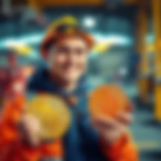 A young lineman smiles while holding a Bitcoin symbol, celebrating his achievement of owning a full Bitcoin before 21.