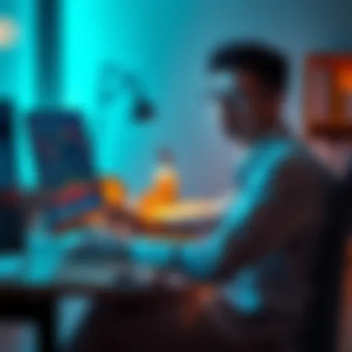 An 18-year-old medical student sitting at a desk with a laptop, showing enthusiasm for Bitcoin investments with a chart on the screen, looking determined and focused.