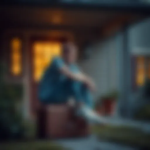 A young person looking contemplative while sitting on a suitcase outside a home, symbolizing being kicked out and reflecting on family ties