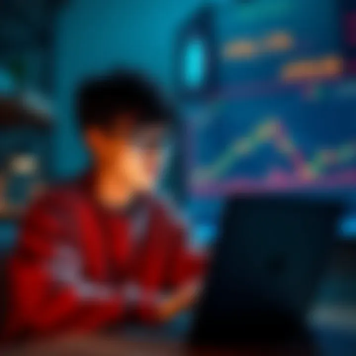A young person looking at Bitcoin charts on a laptop, reflecting on past investment choices, with a thoughtful expression.