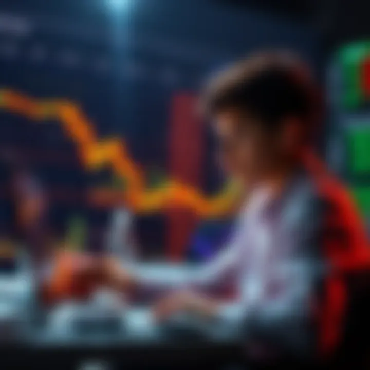 A young person studying trading charts on a laptop, looking focused and attentive.