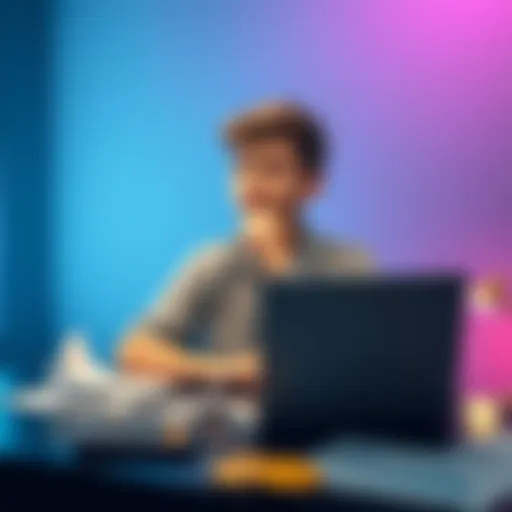 A 22-year-old individual sitting at a desk with a laptop, contemplating their Bitcoin investment, with a calculator and financial documents around them.