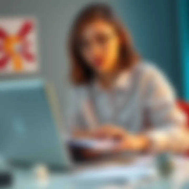 A young person reviewing their resume and practicing for a job interview at a desk with a laptop and notepad, looking confident and focused.