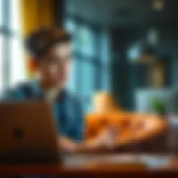 A 26-year-old individual looking at a laptop while thinking about withdrawing from a 403(b) plan and buying a used car for their son.