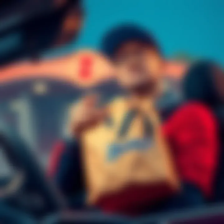 A delivery driver holding a bag from Zaxby's, looking confused about the long distance they need to travel for the order.