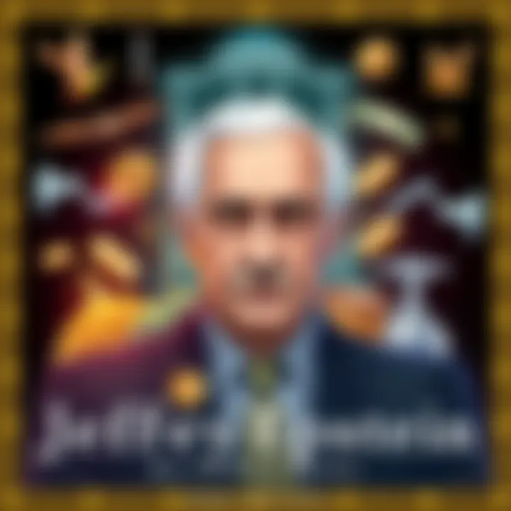 Illustration of Jeffrey Epstein surrounded by symbols of wealth and power, suggesting hidden financial support.