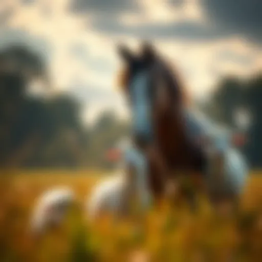 Zorro the horse playing and bonding with sheep Ozzy and Freddie in a sunny field